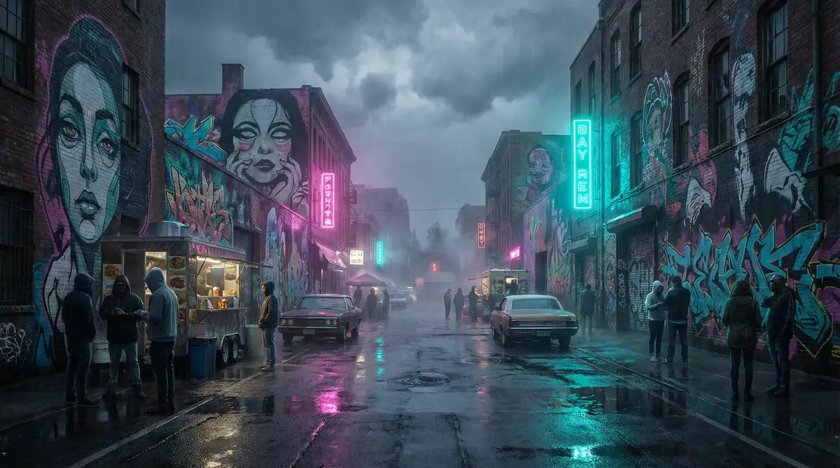 宜宾地震 - 雨夜壁画街